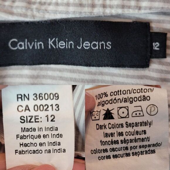 Vintage 90s Pin Striped Cotton Skirt 12 Gray Full Midi Pockets Casual Boho India - Picture 3 of 10